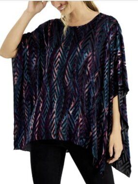 Kasper Geometric Velvet Burnout Topper With Tank Top Poncho Blouse Size Medium